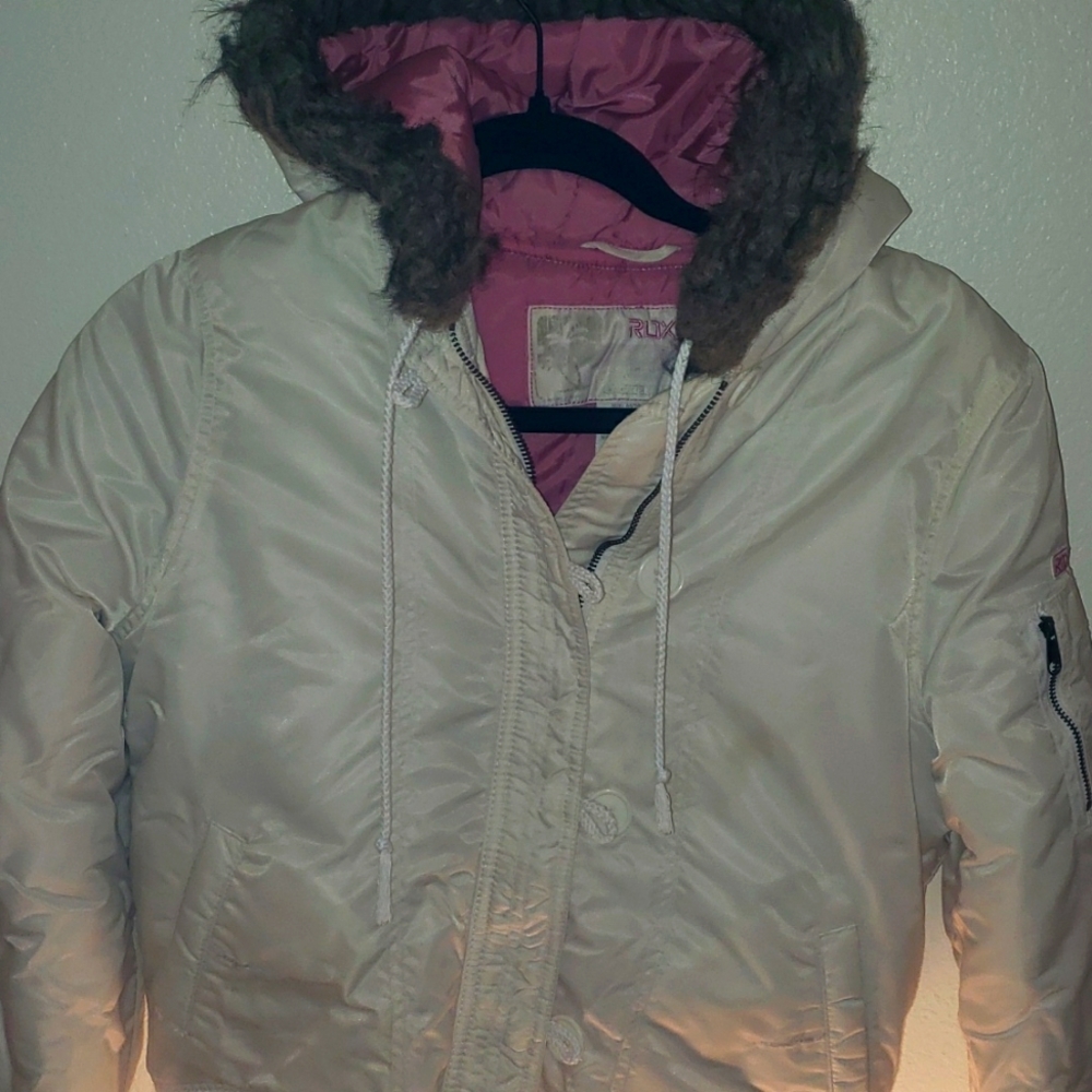 Roxy White Puffer Hoody Jacket Medium